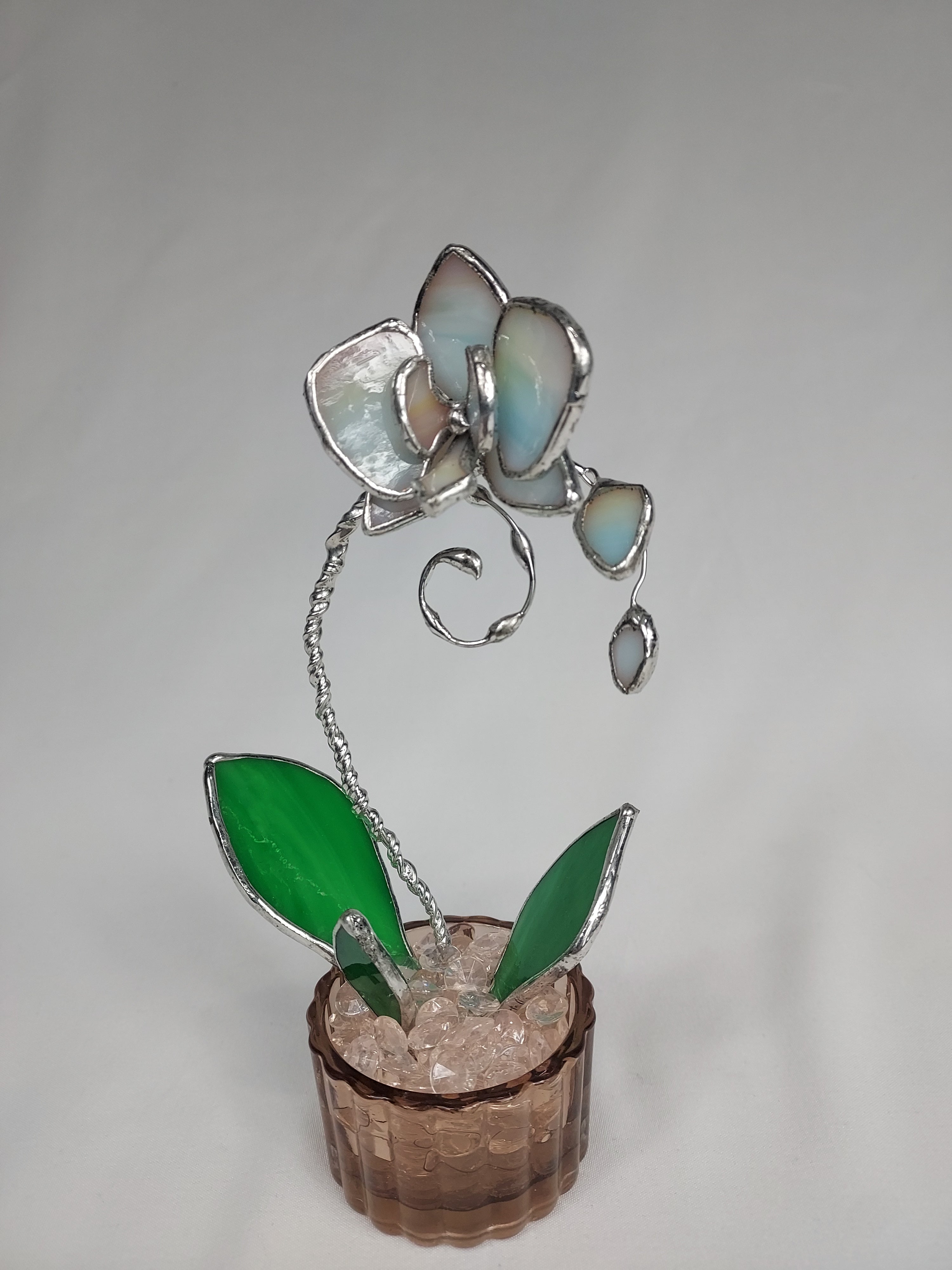 Mini Stained Glass Orchid – Celestial Blossom Veil - Amber  Ribbed Base