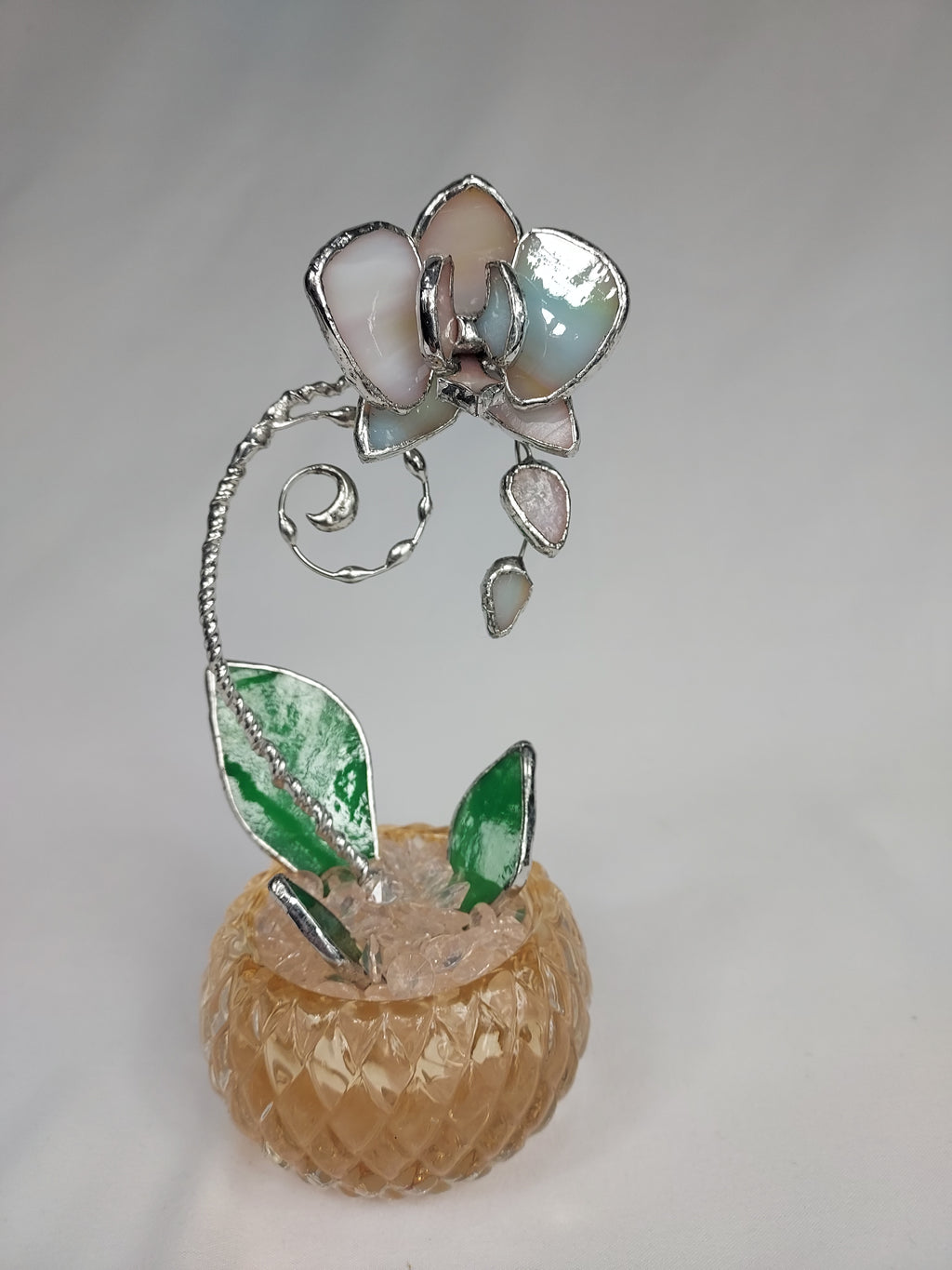 Mini Stained Glass Orchid – Celestial Blossom Veil - Diamond Nude Base