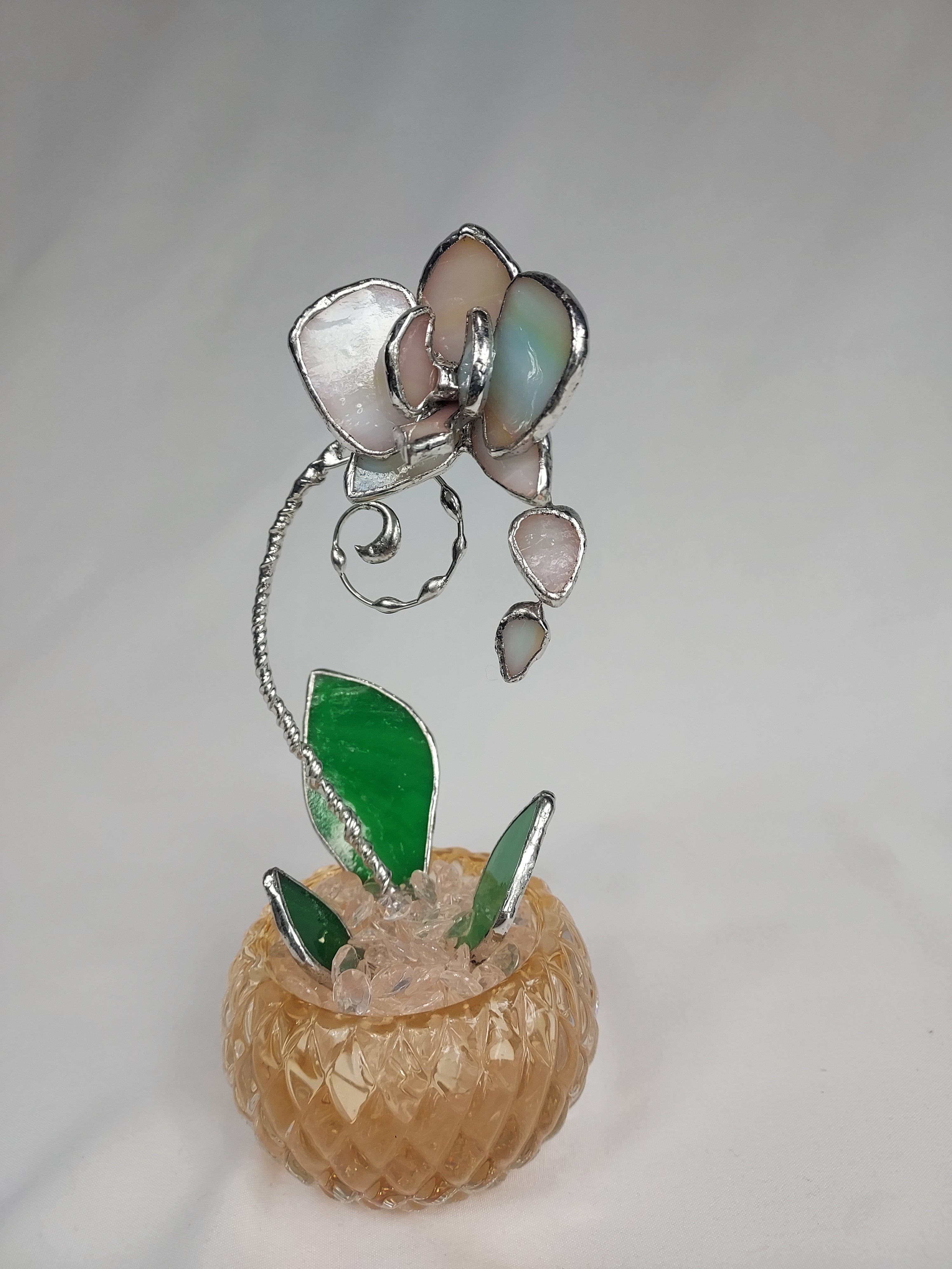 Mini Stained Glass Orchid – Celestial Blossom Veil - Diamond Nude Base