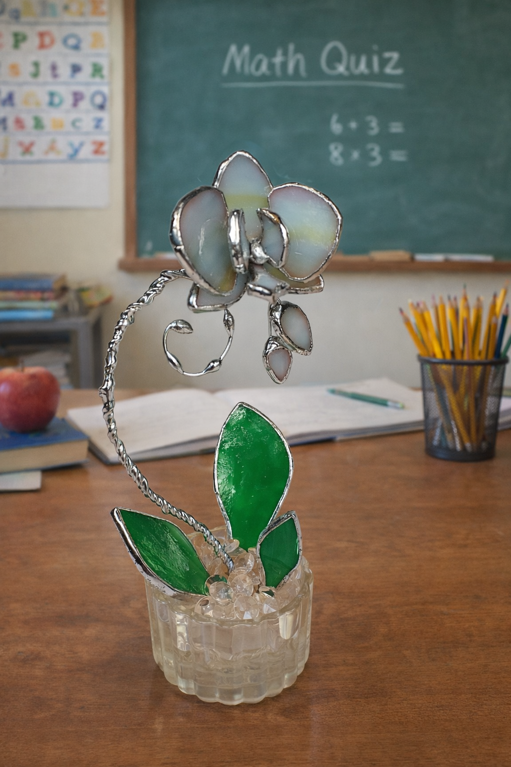 Mini Stained Glass Orchid – Celestial Blossom Veil - Clear  Ribbed Base