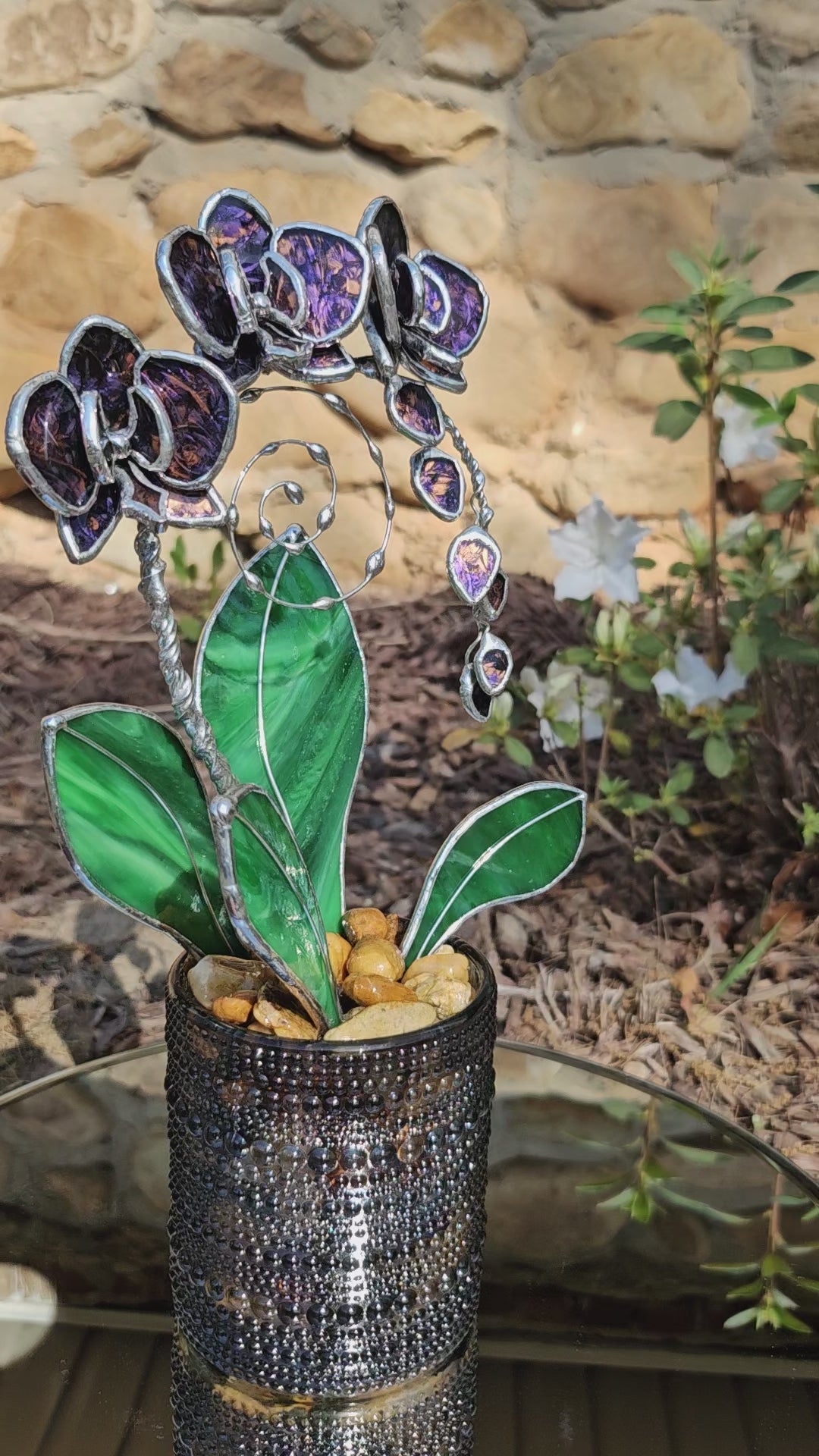 Amethyst and Amber Van Gogh Glass Eternal Orchid