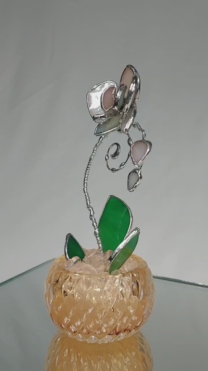 Mini Stained Glass Orchid – Celestial Blossom Veil - Diamond Nude Base