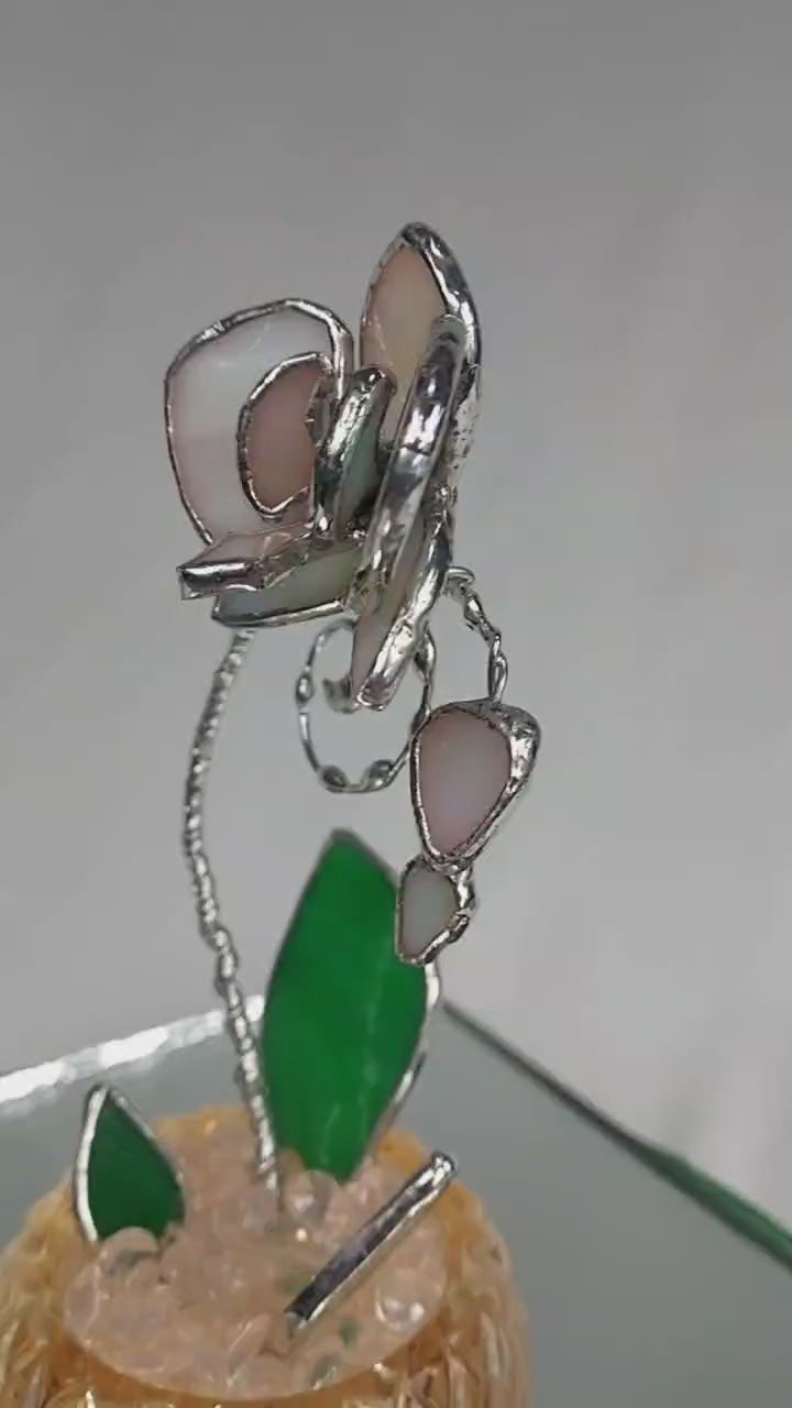 Mini Stained Glass Orchid – Celestial Blossom Veil - Diamond Nude Base