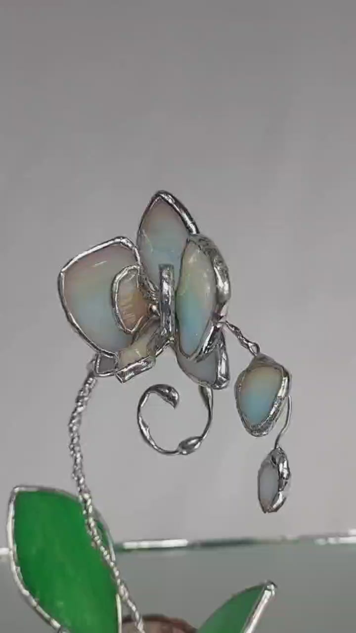Mini Stained Glass Orchid – Celestial Blossom Veil - Amber  Ribbed Base