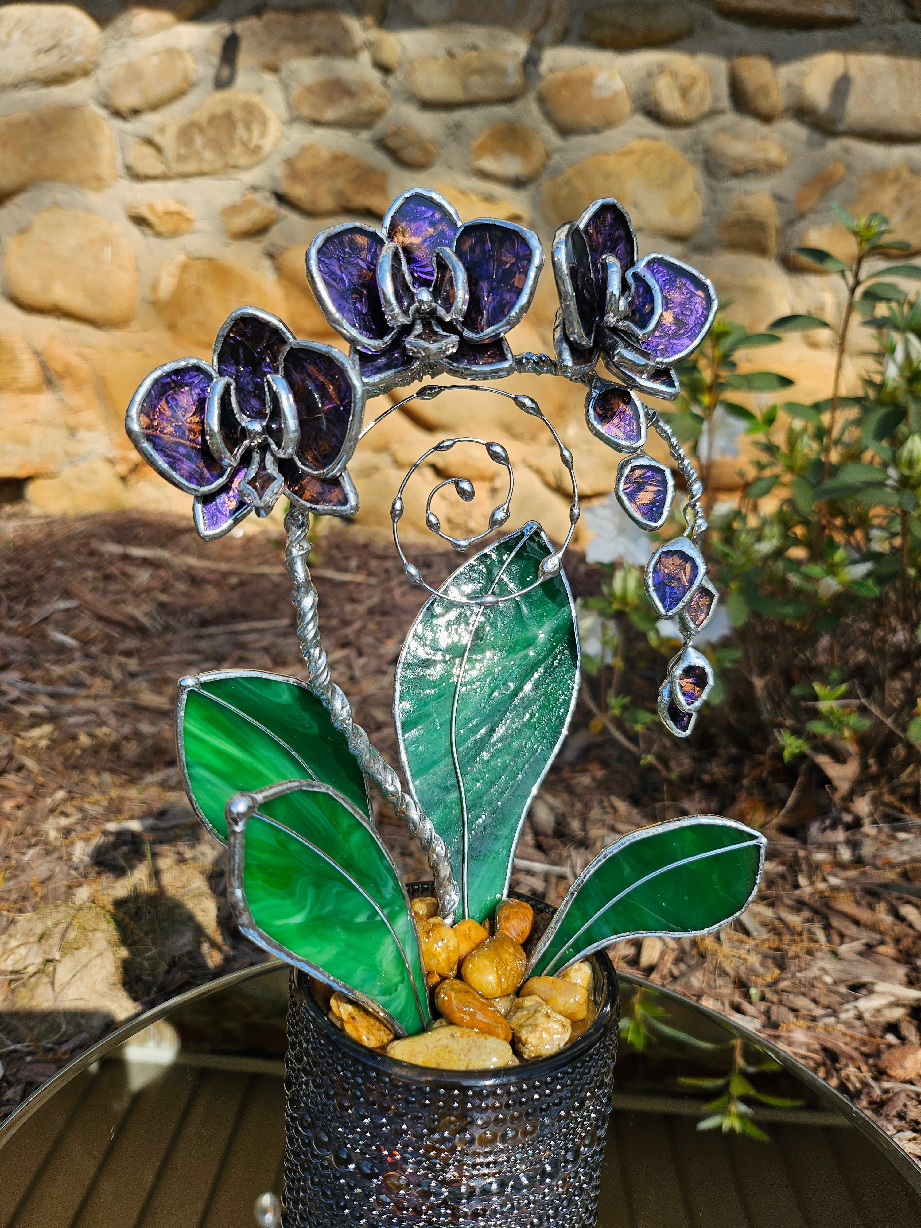 Amethyst and Amber Van Gogh Glass Eternal Orchid